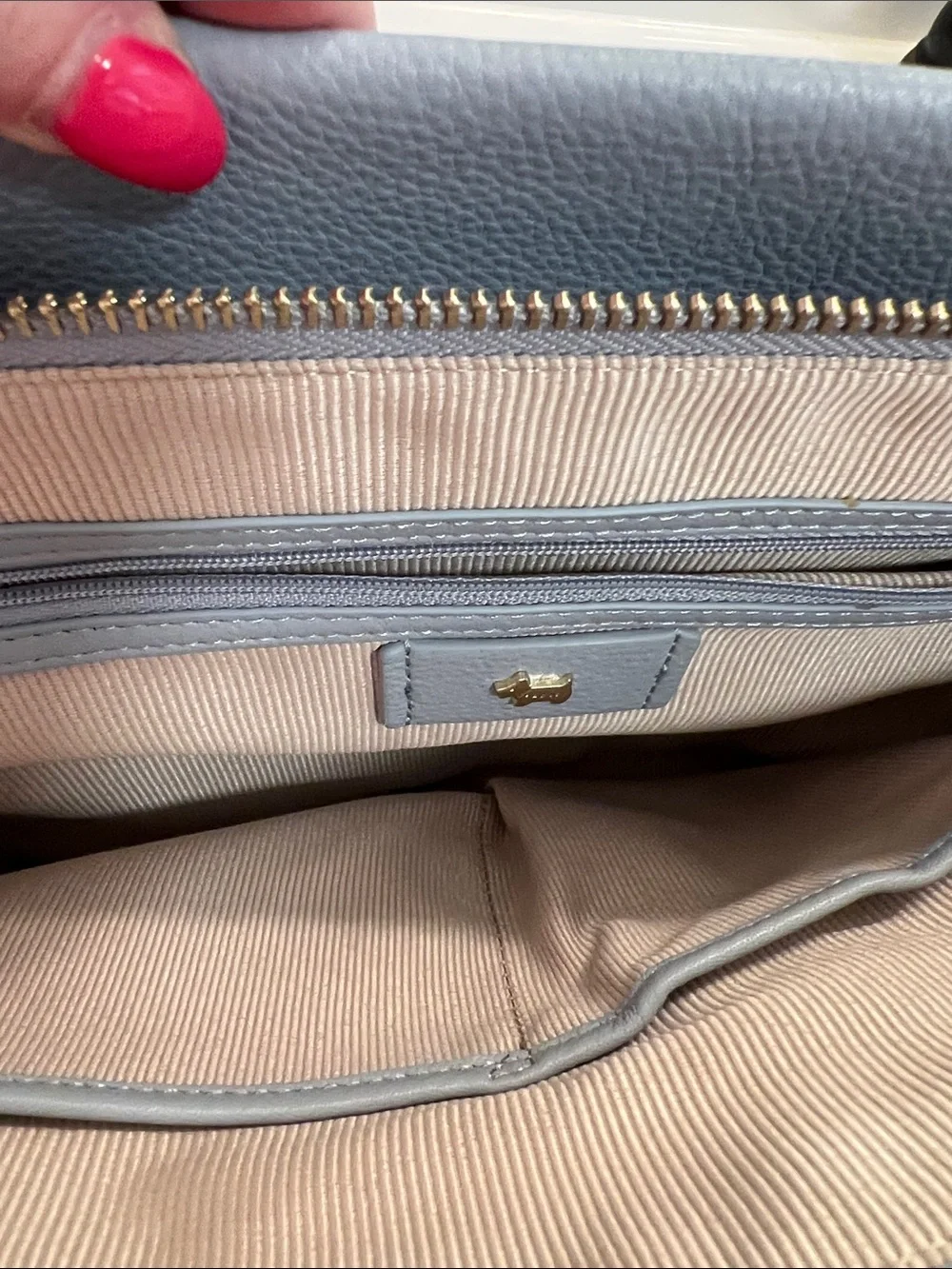 RADLEY LONDON Pebbled Leather Satchel in Dusty Blue Lots of Pockets